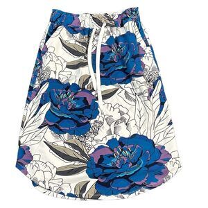 𝅺home-lee Midi Blue Peony Print Skirt 8-10 Medium NWT